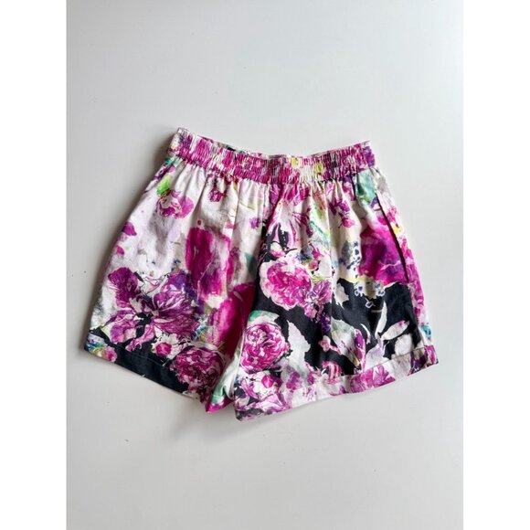 ROCOCO SAND Tessa Pink Floral Cotton Puff Sleeve Wrap Top Shorts Set, Size S - Picture 12 of 16